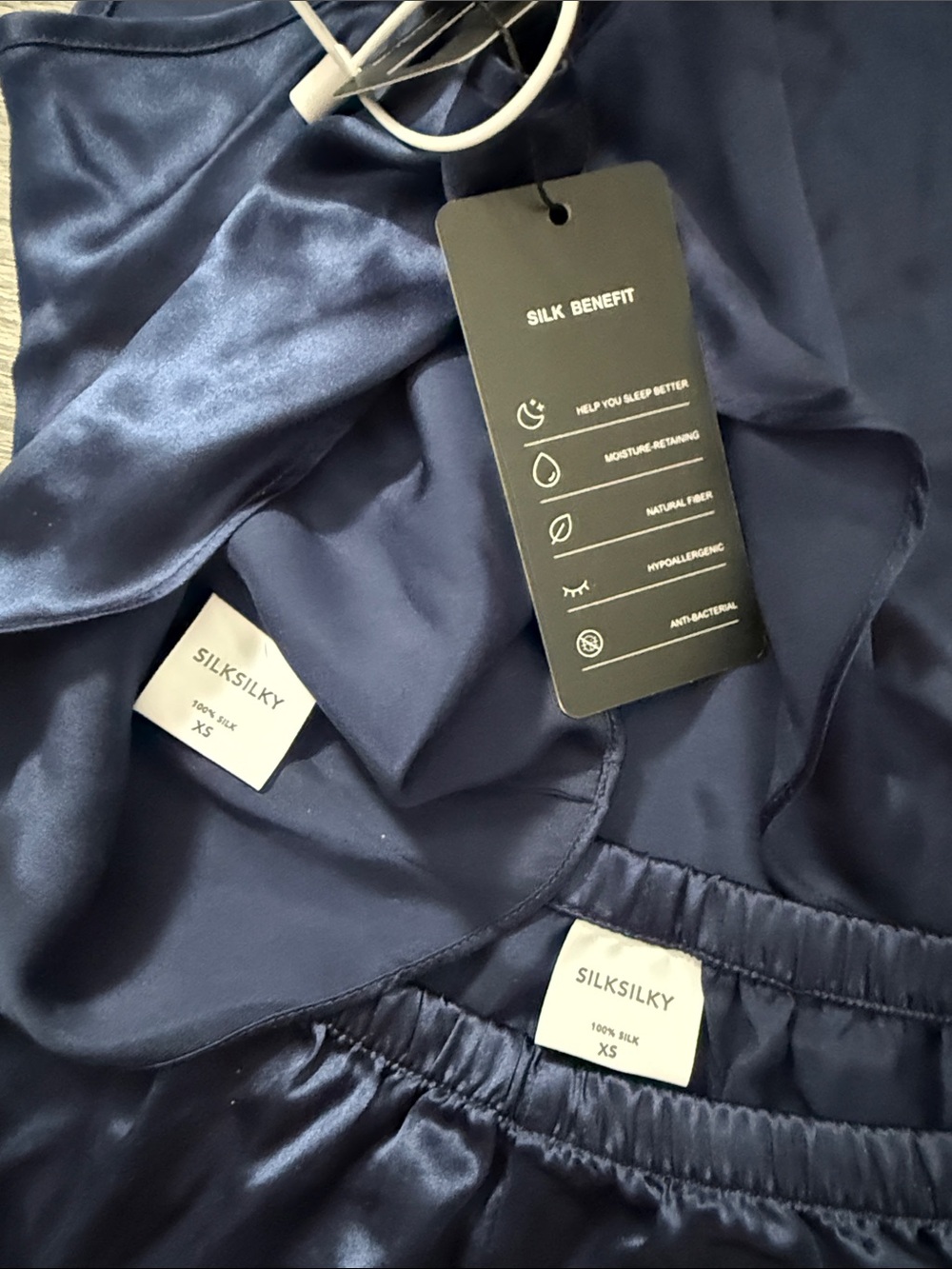 Silk Silky Navy Satin Cami & Elastic-Waist Shorts Set - Picture 3 of 5